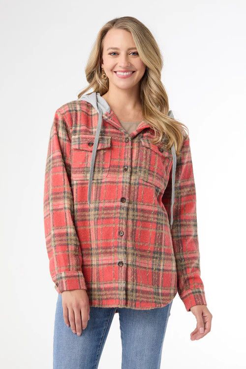 Quinn Hooded Plaid Shacket, Size: XS