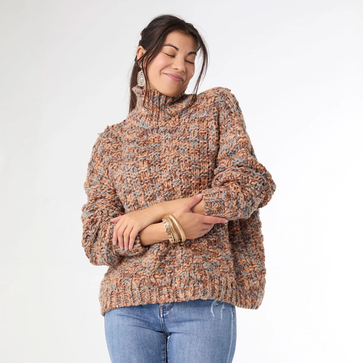Hoge Chunky Loose Knit Sweater Camel/Sky Blue