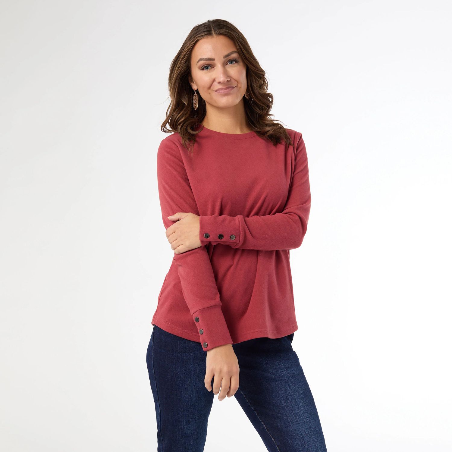 Alexis Super Soft Top w/Snap Cuff, Color: Brick, Size: XS