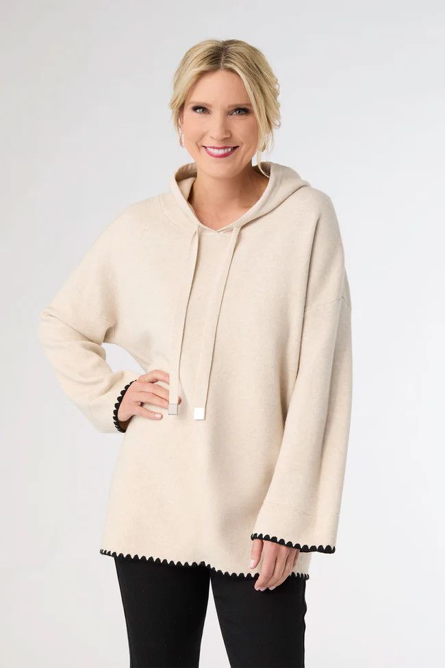 Heavenly-Luxe Hooded Sweater w/Contrast Trim Oatmeal