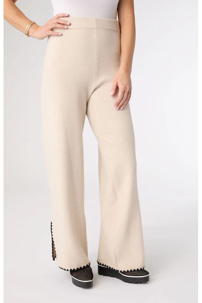 Heavenly-Luxe Contrast Trim Sweater Pants Oatmeal