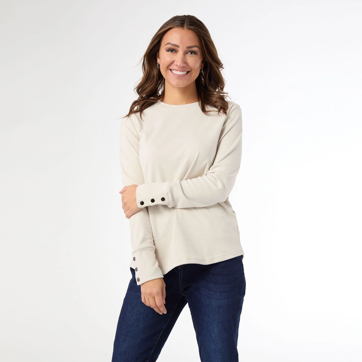 Alexis Super Soft Top w/Snap Cuff, Color: Cement, Size: L/XL