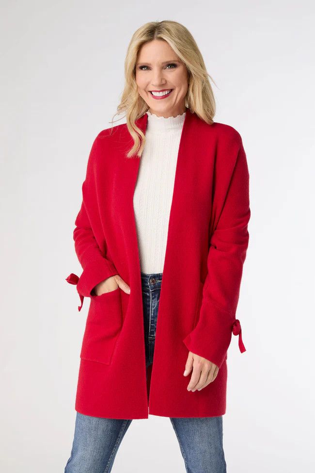 Heavenly-Luxe Bow Sleeve Cardigan w/Pockets - Tango Red