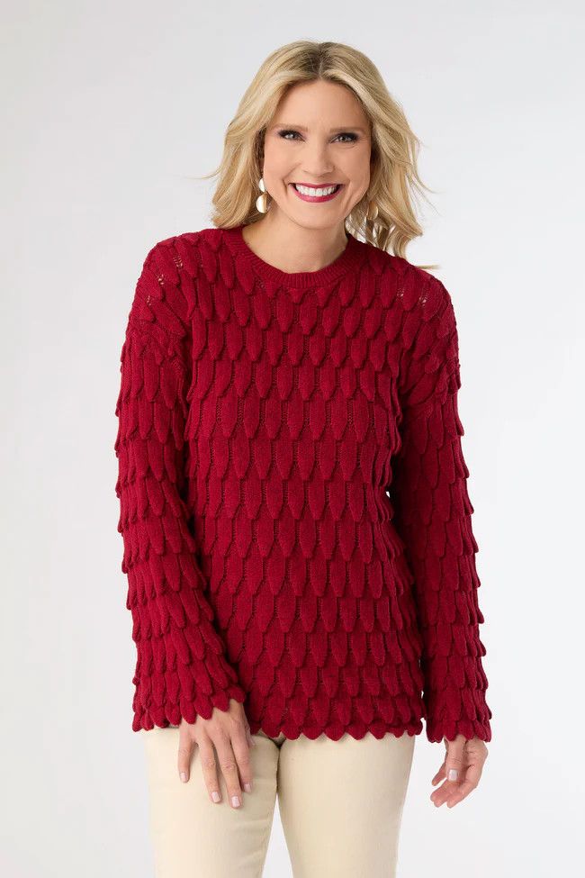 Zelma Crew Neck Sweater - Crimson Red, Size: XS