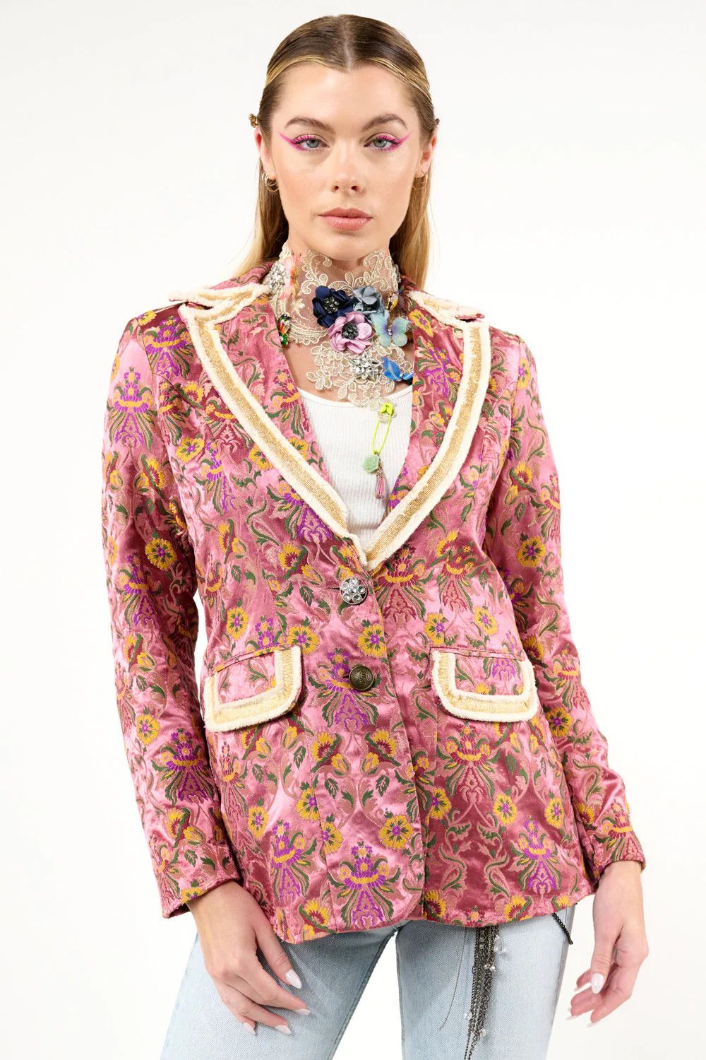 Renaissance Silk Jacquar Jacket - Pinkish Mauve Lurex