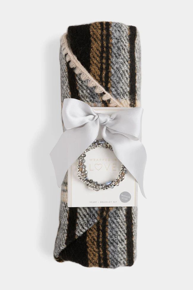 Plaid Triangle Wrap &amp; Bracelet Set, Color: Black
