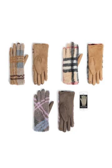 Faux Fur Plaid Touchscreen Gloves