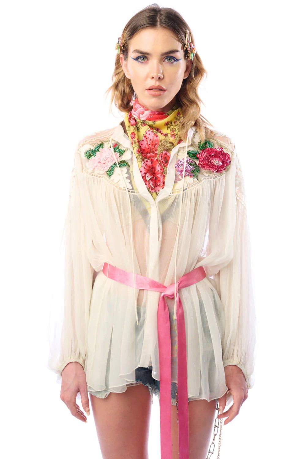 Amora Chiffon Hand Embellished Ivory Top