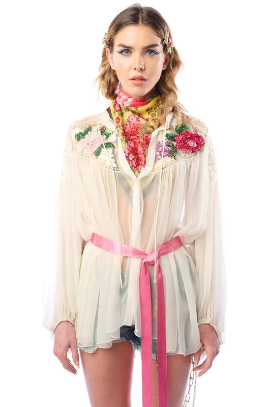Amora Chiffon Hand Embellished Ivory Top