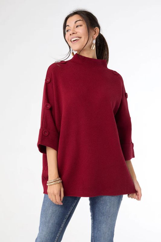 Heavenly-Luxe Elbow Sleeve Funnel Neck W/ Button Detail