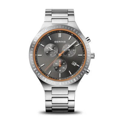 Bering Men&#39;s Titan Chrono Brushed Silver Watch