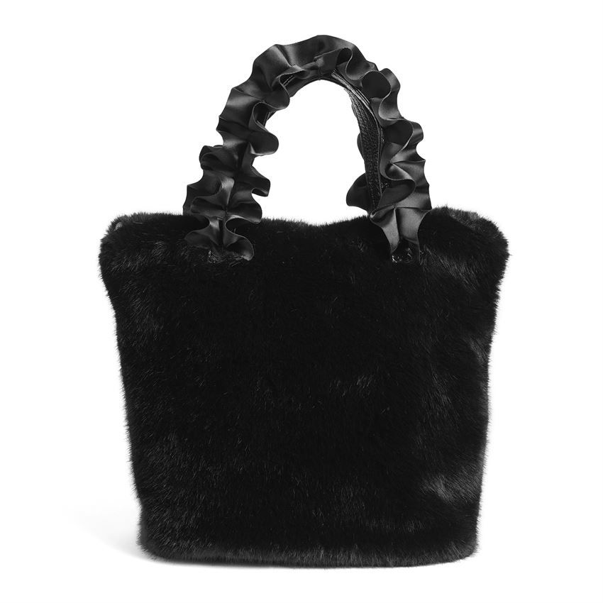 Larsa Faux Fur Wristlet, Color: Black