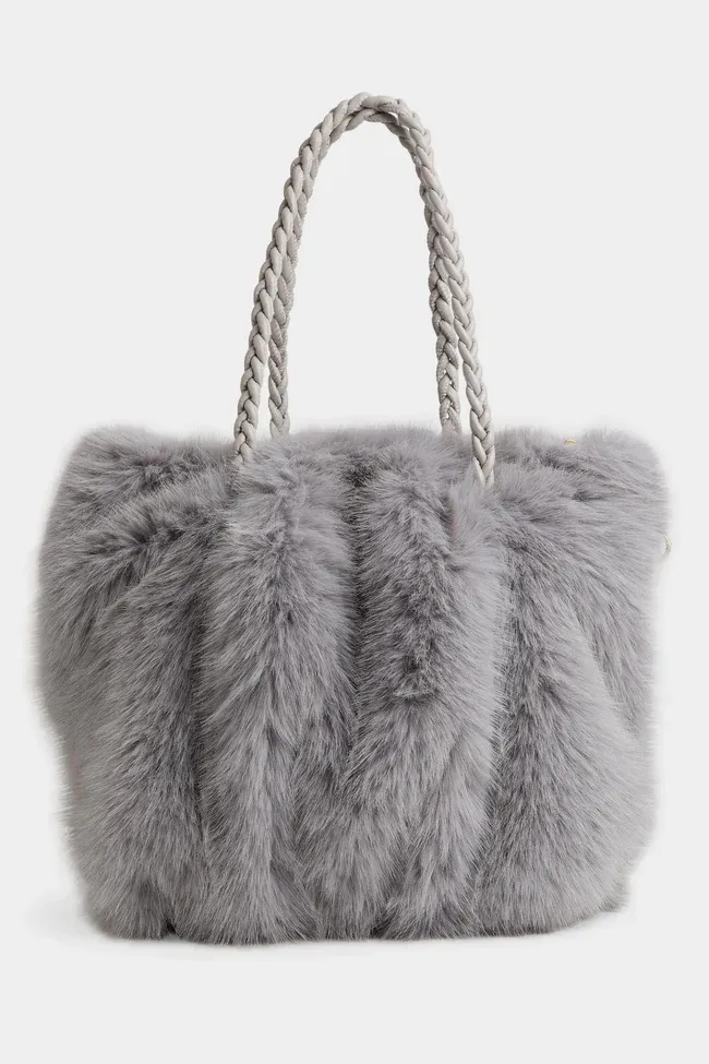 Priscilla Faux Fur Tote, Color: Grey