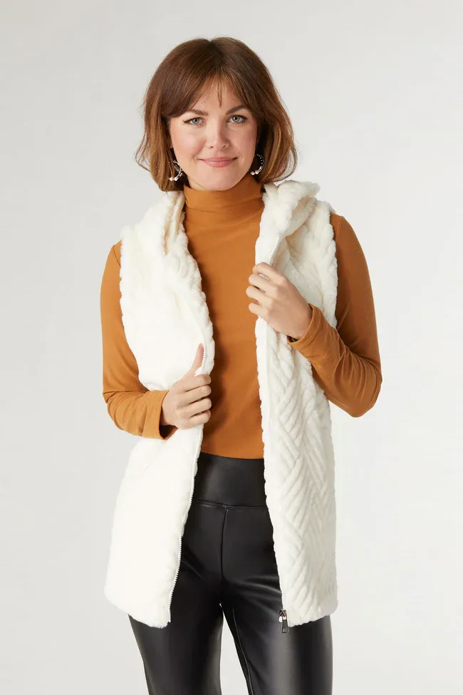 Lyric Faux  Fur Hooded Vest ~ Two Colors, Color: Off White, Size: XS