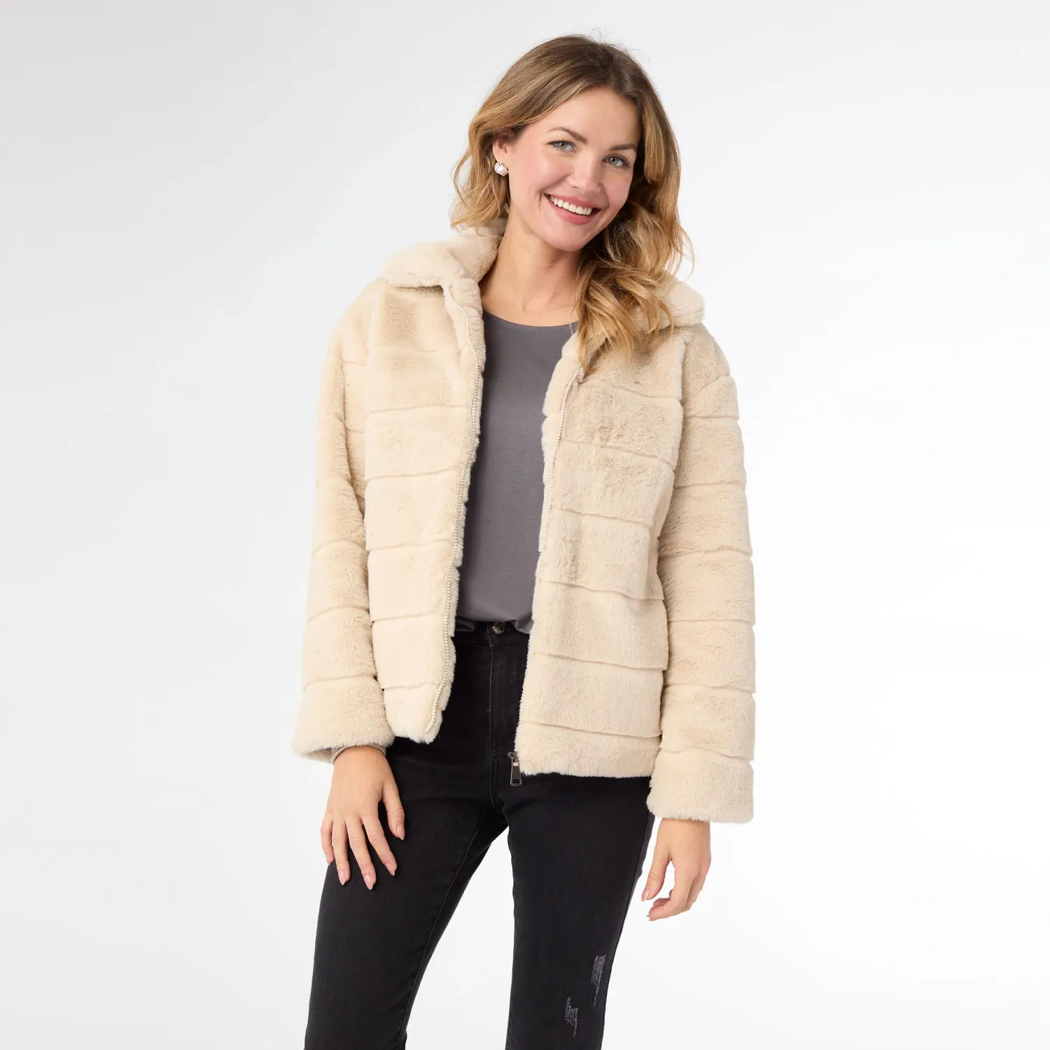 Eden Faux Fur Jacket - Natural, Size: XS