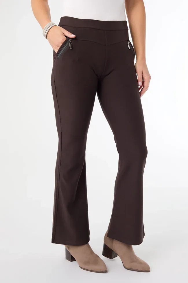 Jasmine Zip Pocket Flare Leggings , Color: Espresso, Size: S/M
