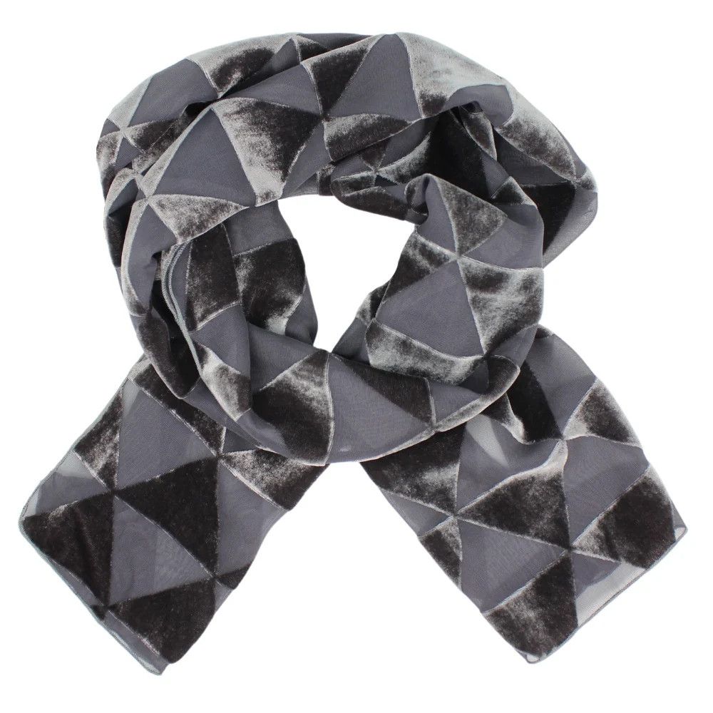 Burnout Velvet Scarf Grey Triangles