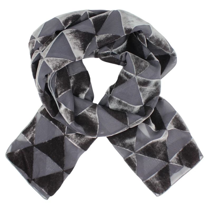 Burnout Velvet Scarf Grey Triangles