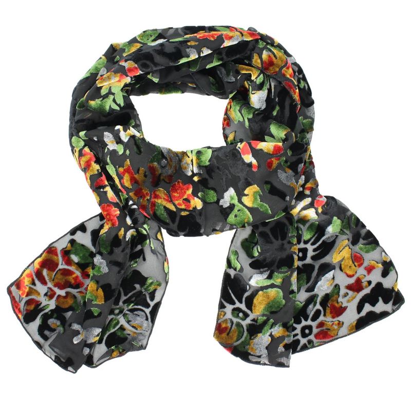 Burnout Velvet Scarf Black &amp; Green Red Floral