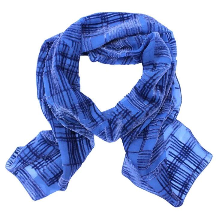 Burnout Velvet Scarf Periwinkle Grid