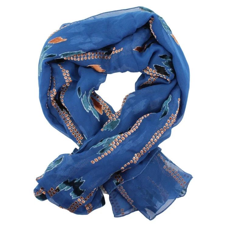 Burnout Velvet Scarf Blue Geo