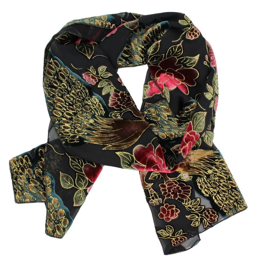 Burnout Velvet Scarf Peacock
