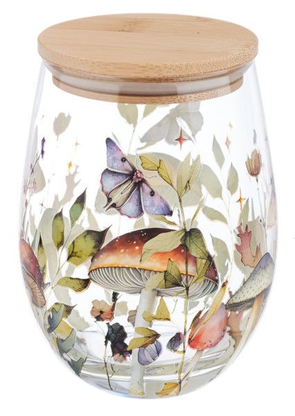 Flower Wine Glass w/Wood Lid Cover