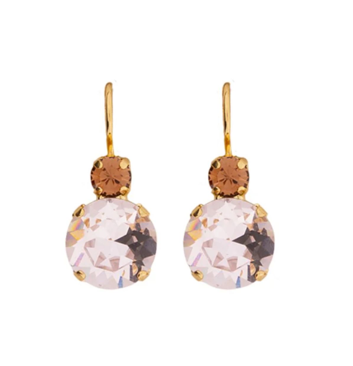 Large Double Stone Leverback Earrings in "Amaretto"