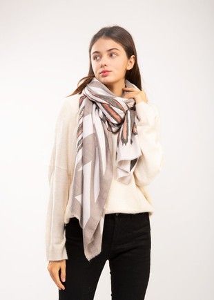Cashmere Blended Brushstroke  Scarf-Taupe