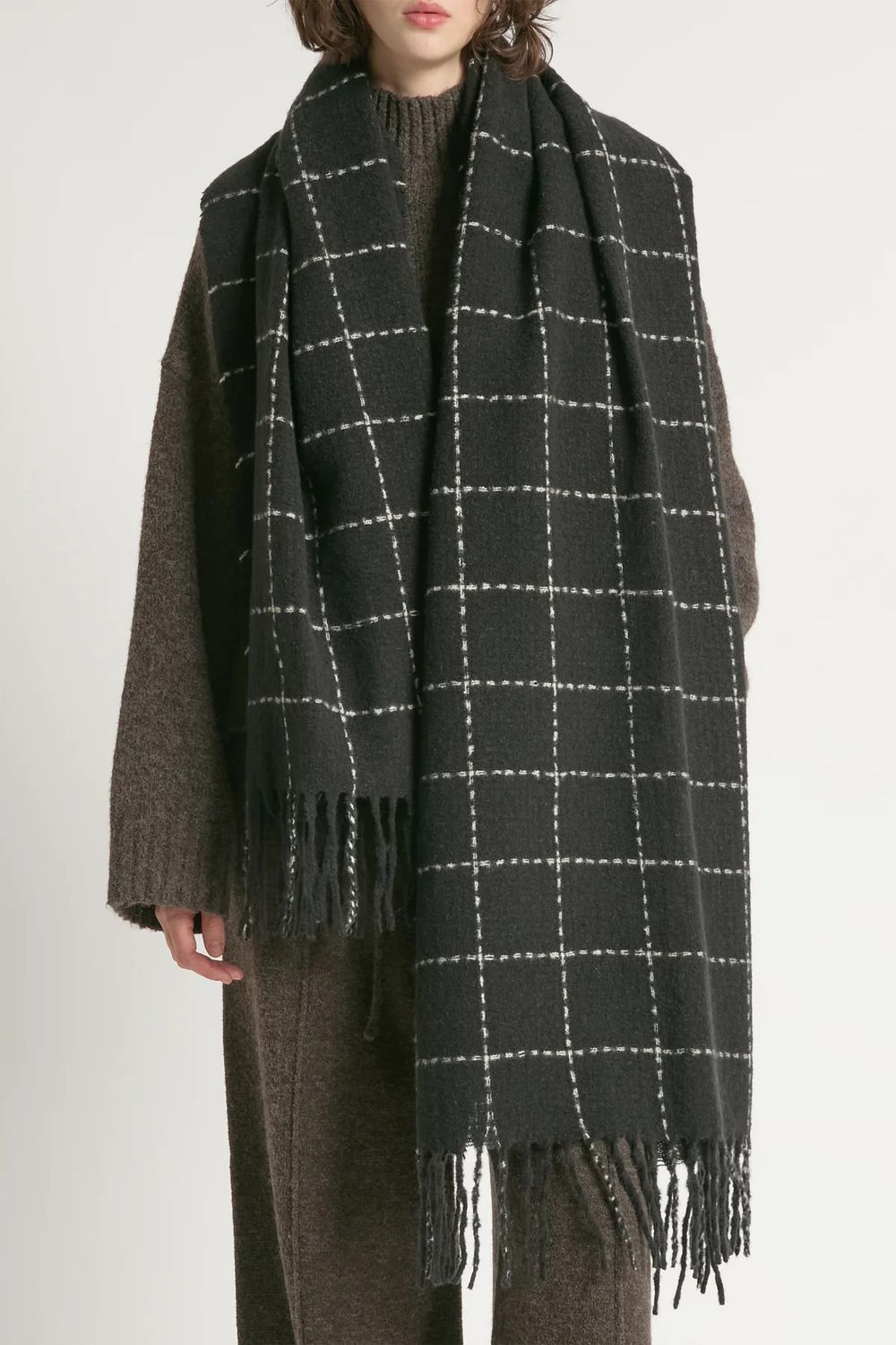 Windowpane Blanket Scarf, Color: Black