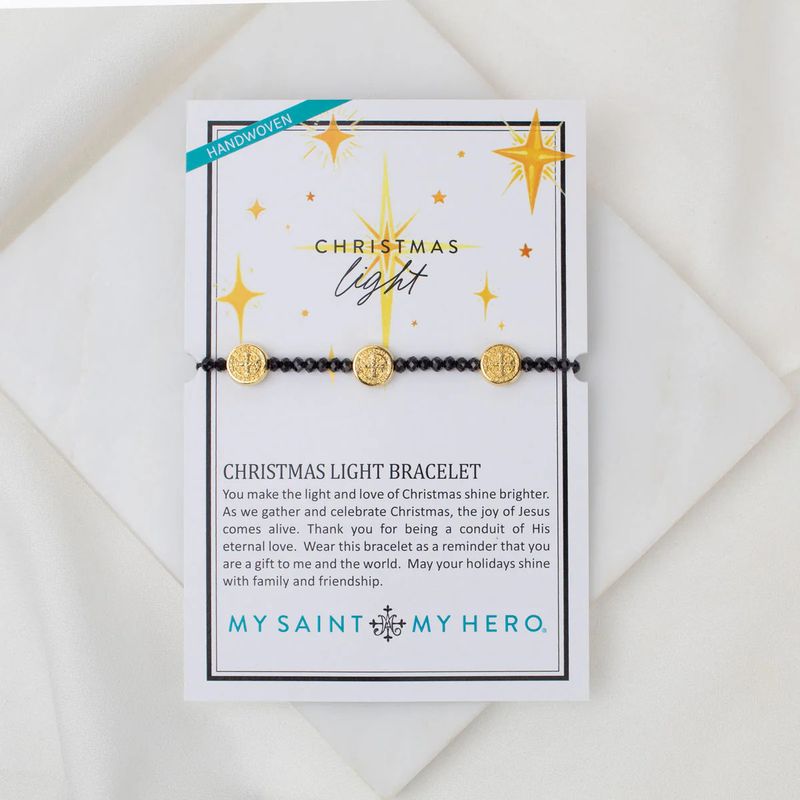 Christmas light Bracelet Black crystal / Gold Benedict  Medals