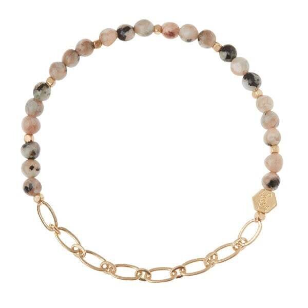 Mini Stone w/ Chain Stacking Bracelet, Color: Rhodonite