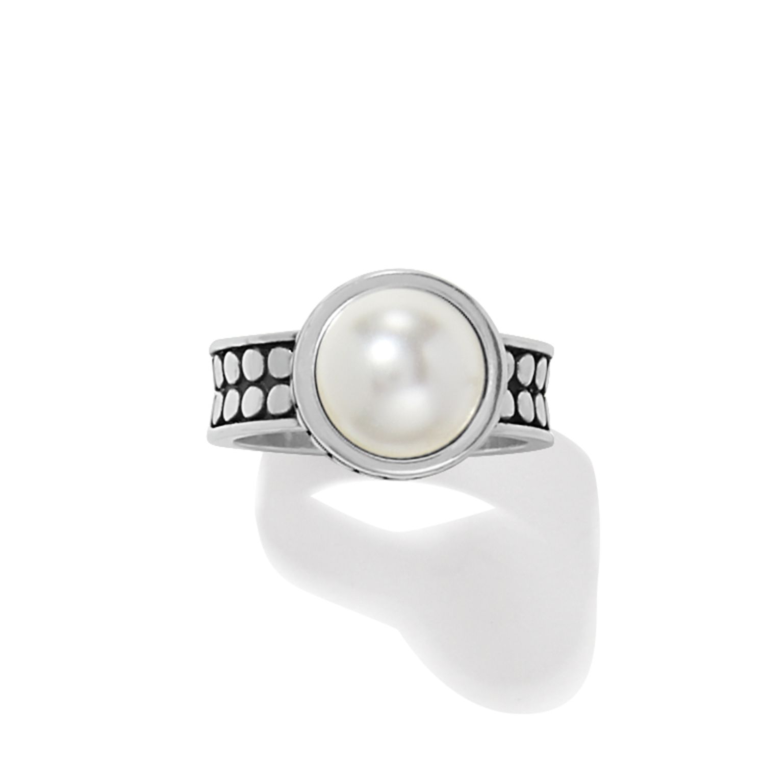 Pebble Dot Wide Pearl Ring, Size: 7