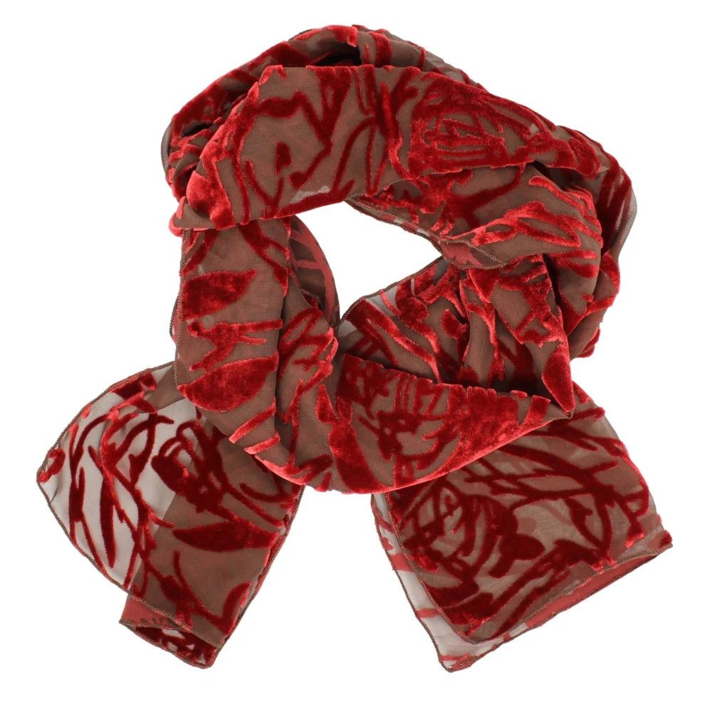 Burnout Velvet Scarf Red Rose