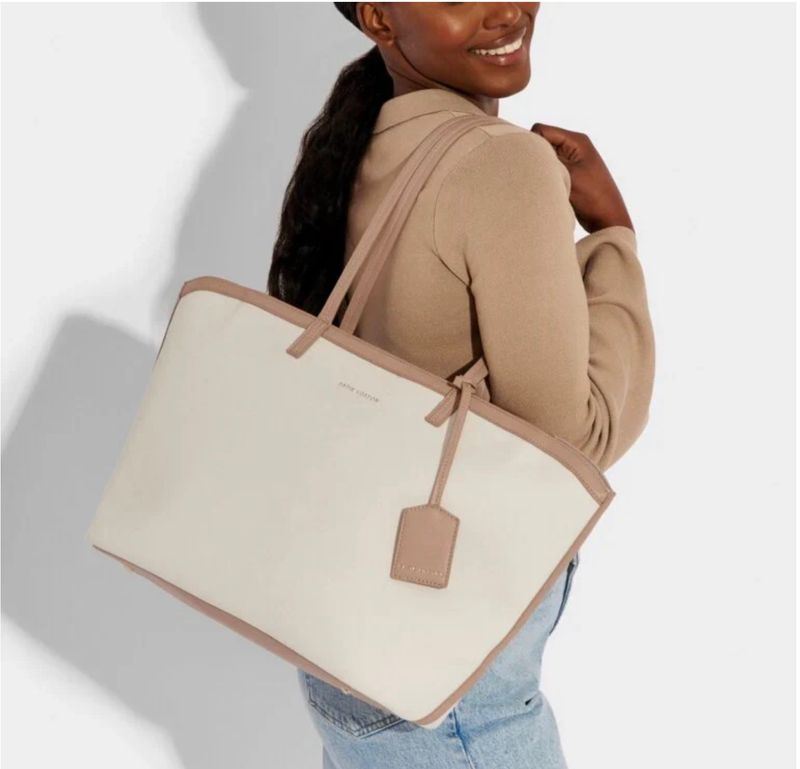 Amalfi Canvas Tote Bag Off White and Soft Tan