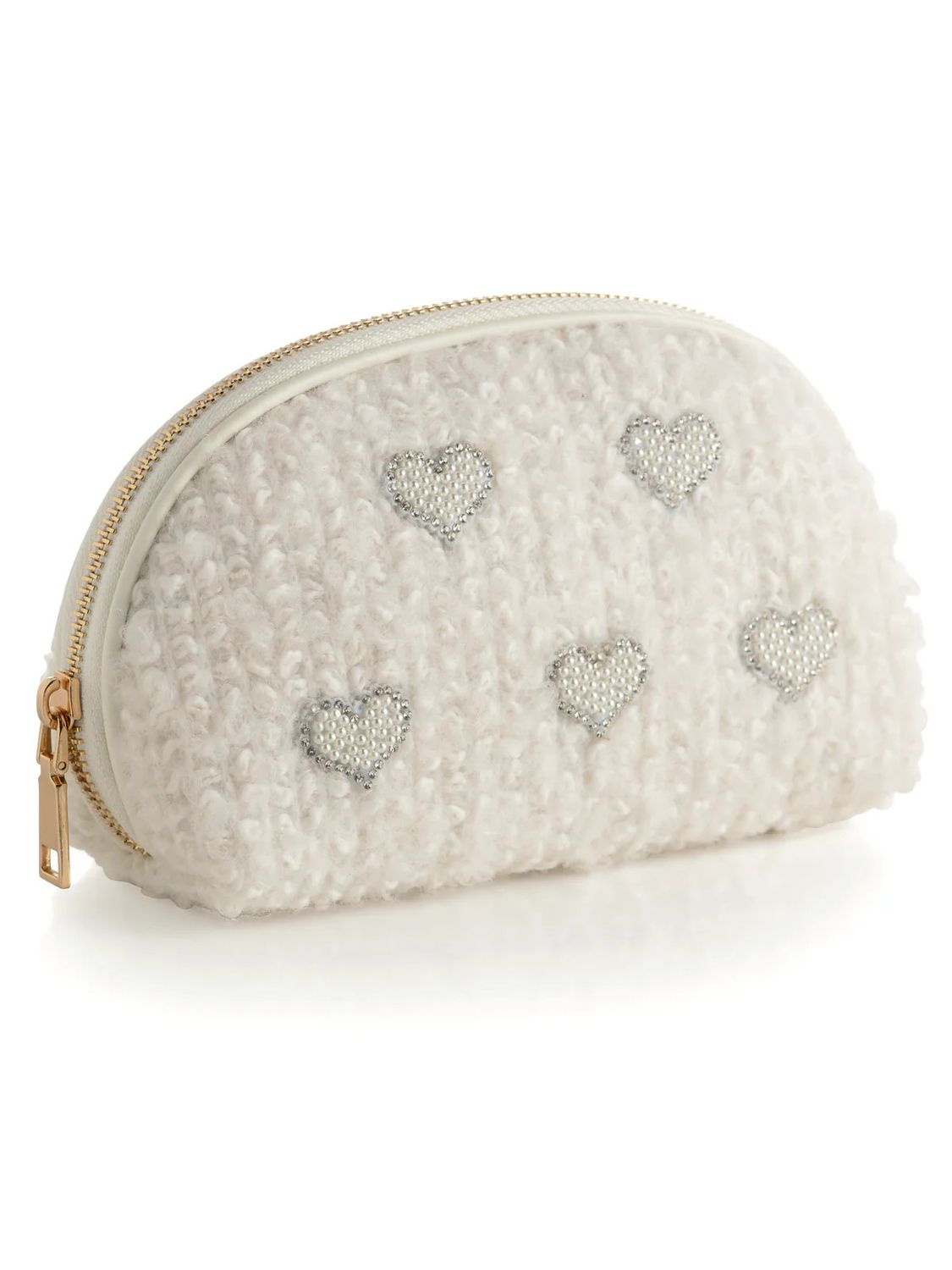 Hearts Boucle Zip Pouch Ivory