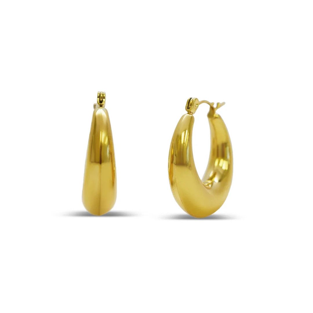 Round Bottom Hoop Earrings, Color: Gold