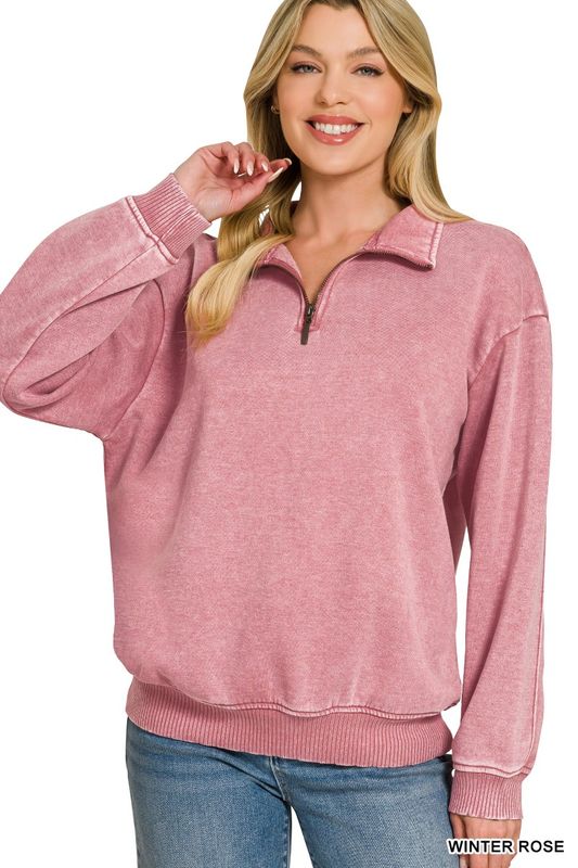 Acid Wash Fleece Half Zip Pullover
