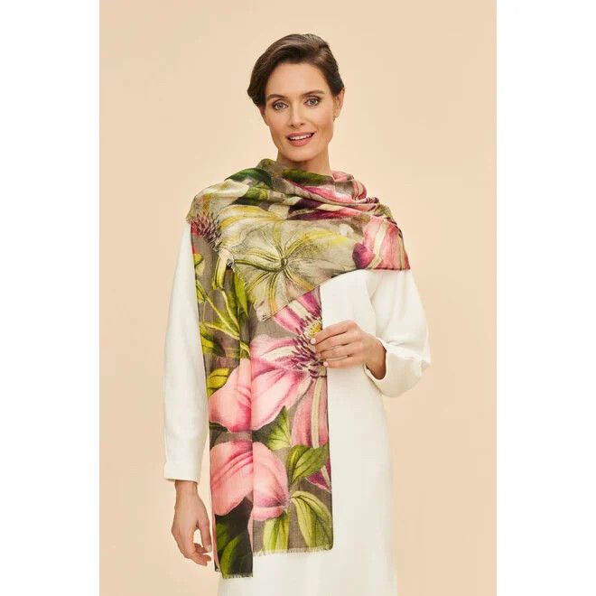 Wool Wrap Oversized Botanical Scarf