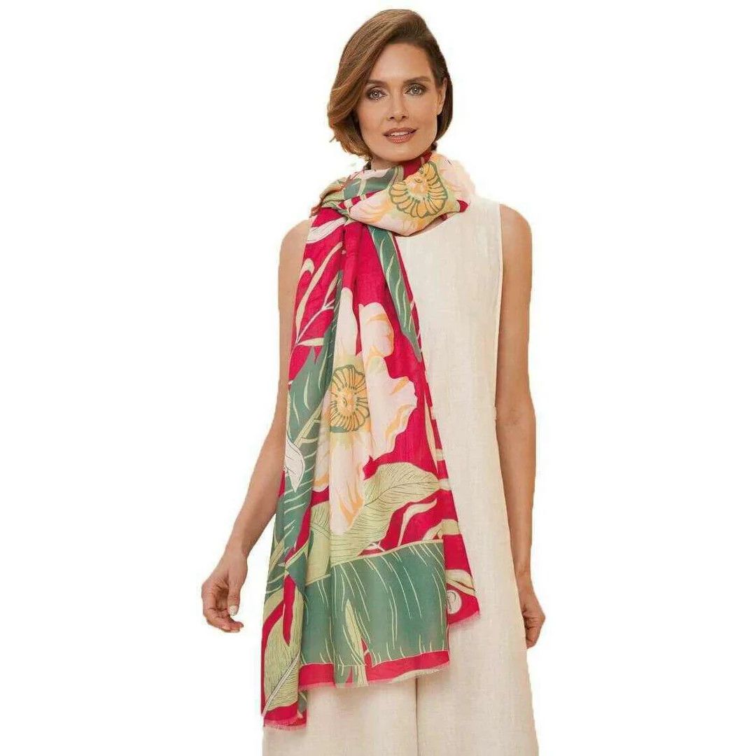 Printed Delicate Tropical Scarf - Dark Rose