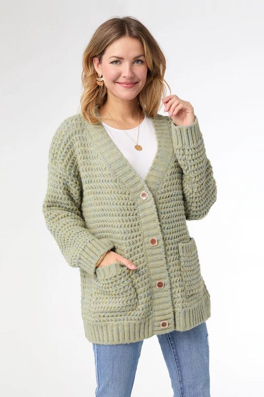 Filbert Casual Cardigan - Green Marled