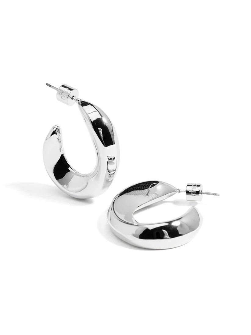 Chunky C-Shaped Open Hoop Earrings Rhodium