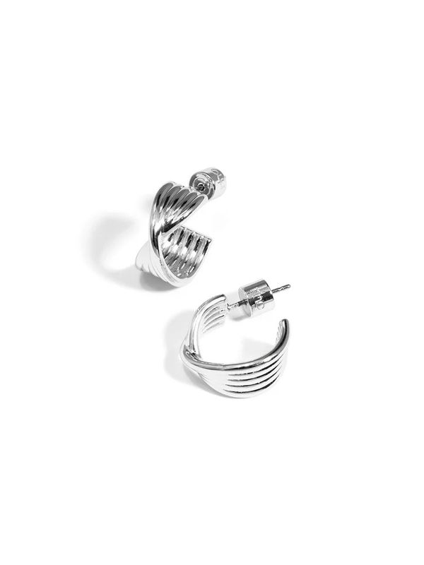 Twisted Ripple Huggie Earring Rhodium