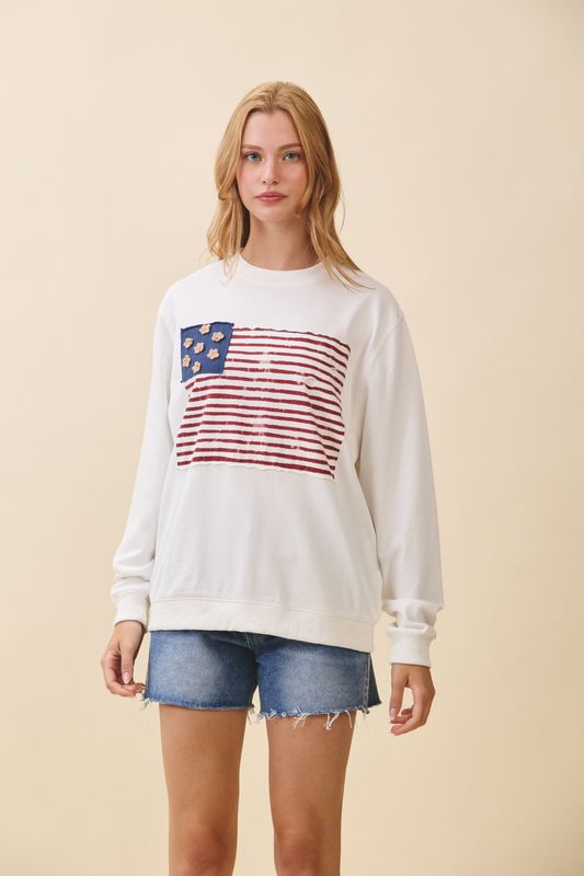 Flag Patch Pullover Sweatshirt