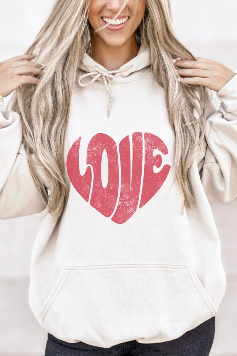 Love Heart Distressed Valentine's Day Hoodie, Size: Small