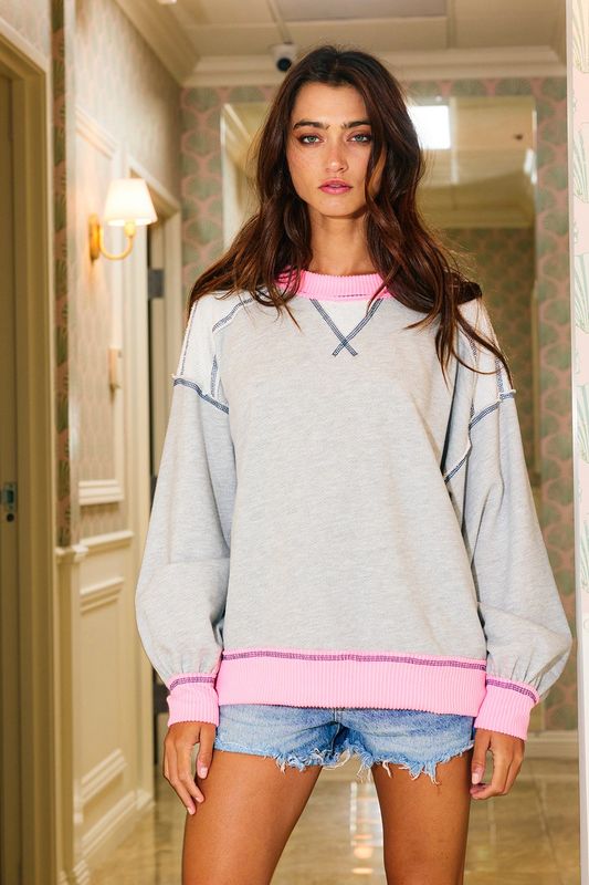 Contrast &amp; Reverse Pink Stitch Sweatshirt