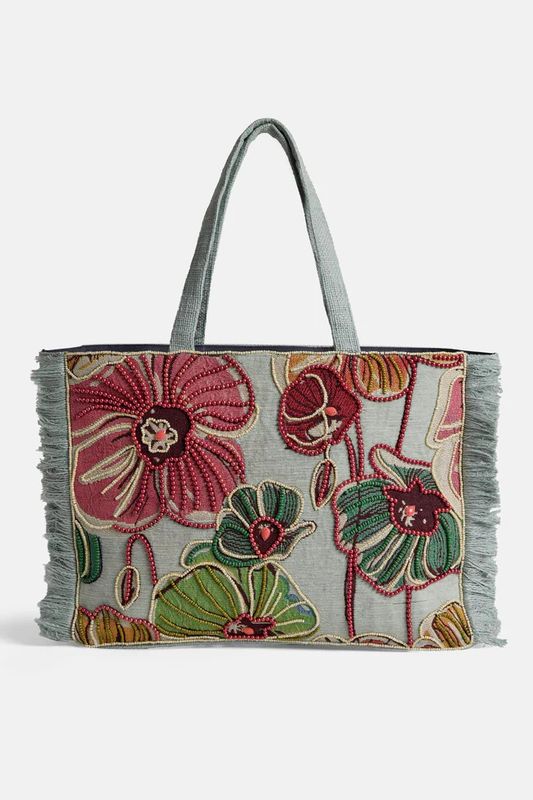 Adalee Floral Tote Bag Seafoam