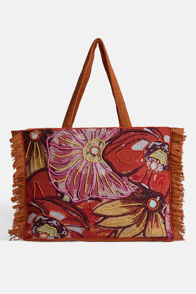 Adalee Floral Tote Bag Persimmon