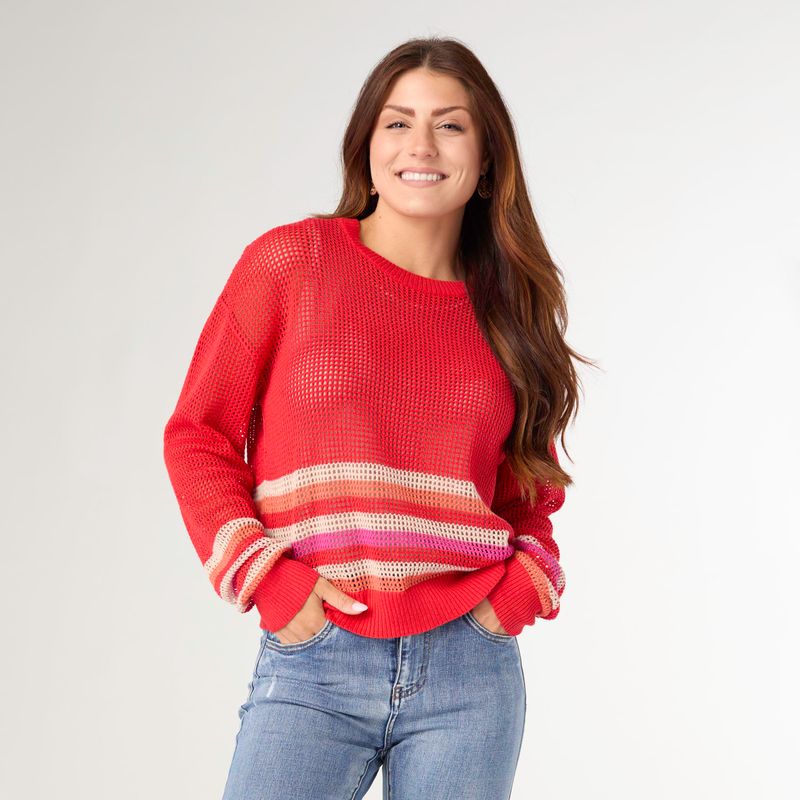 Silene Open Stitch Sweater with Bottom Stripe