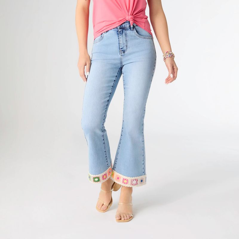 Everstretch Flare Crop Crochet Floral Trim Jean